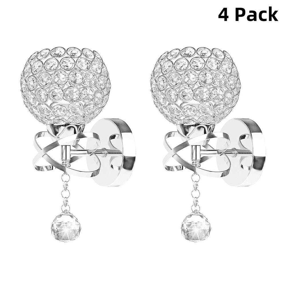 4-Pack Silver Crystal Wall Sconces – E26 Hardwired Modern Wall Lights