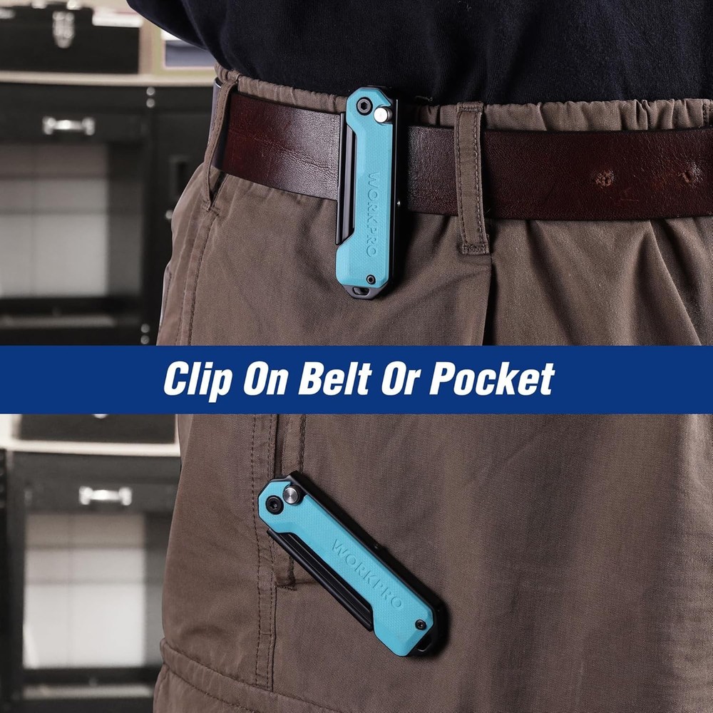 WORKPRO Folding Utility Knife Box Cutter Quick Change Blade Quick Open Axis Lock