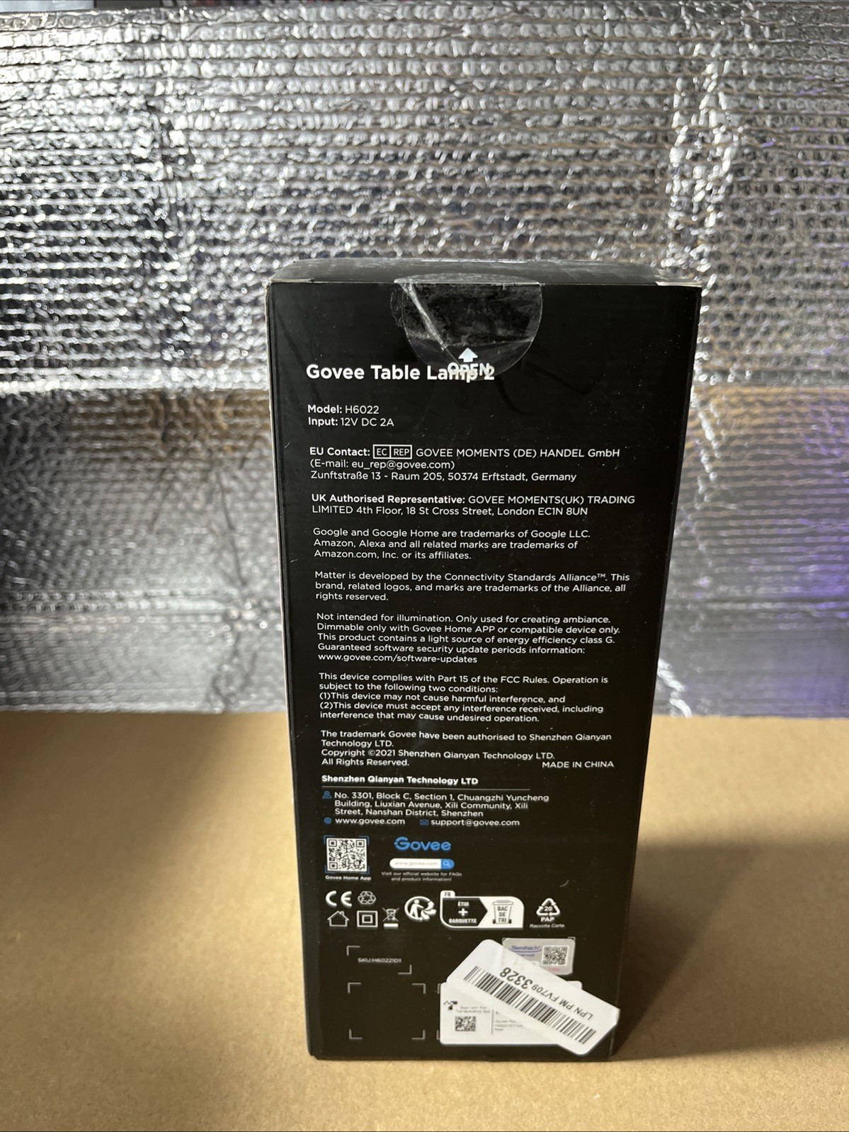 Govee Smart Table Lamp 2 (Model H6022) RGBICWW New Open Box