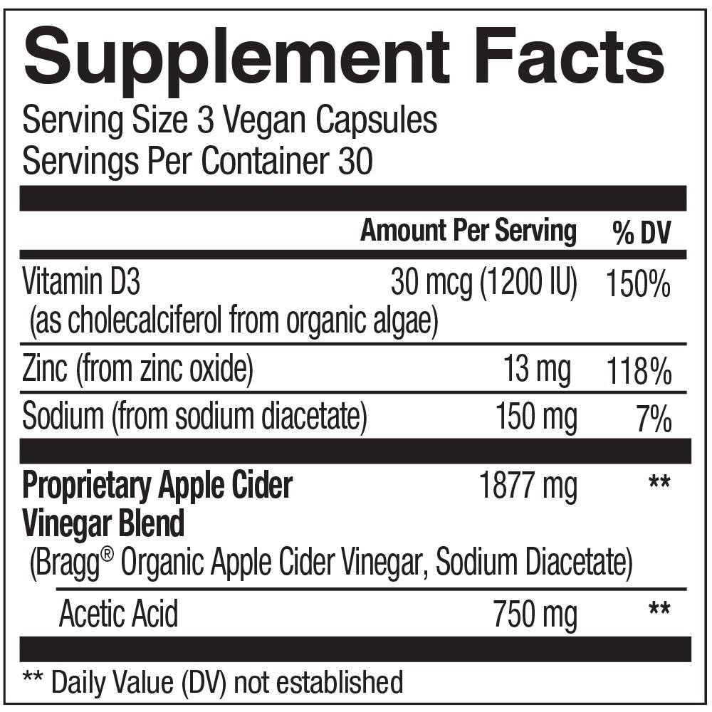 Bragg Apple Cider Vinegar Immune & Weight Management Support 90 Capsules