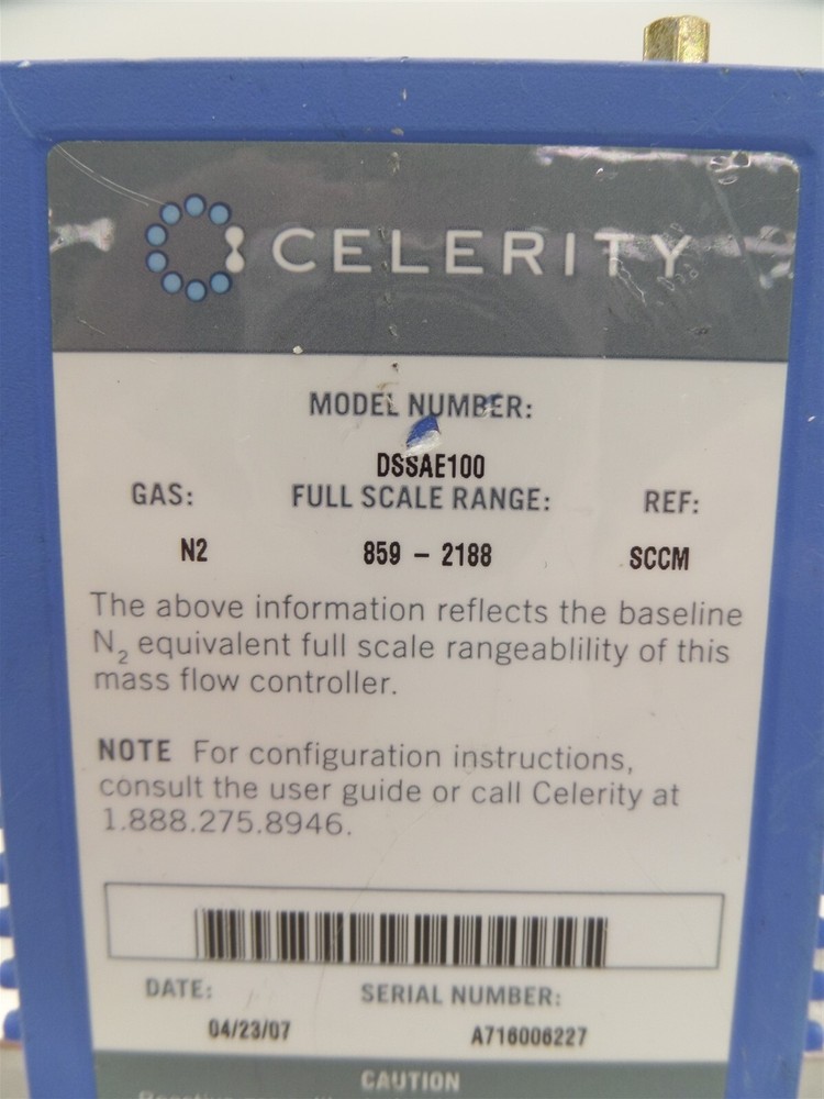 Celerity IN2 DSSAE100 Mass Flow Controller N2 859-2188 SCCM