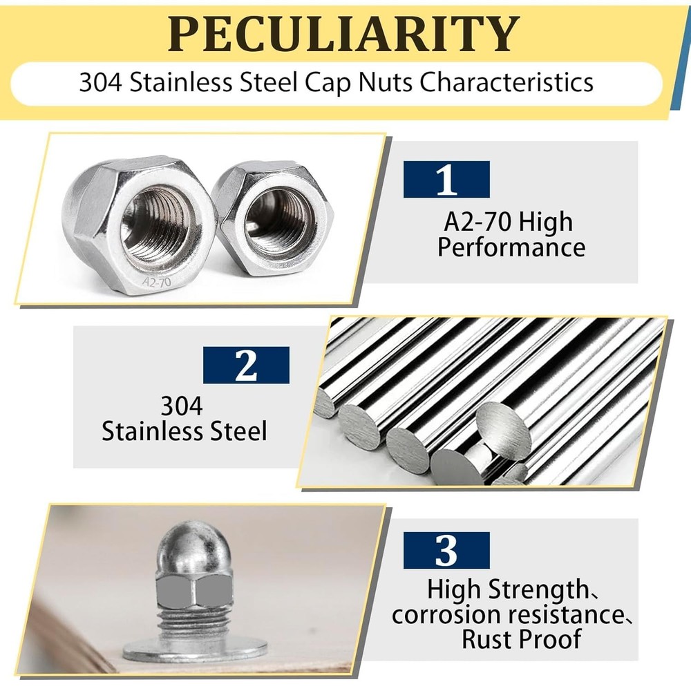 Acorn cap nut assortment kit stainless dome hex nuts