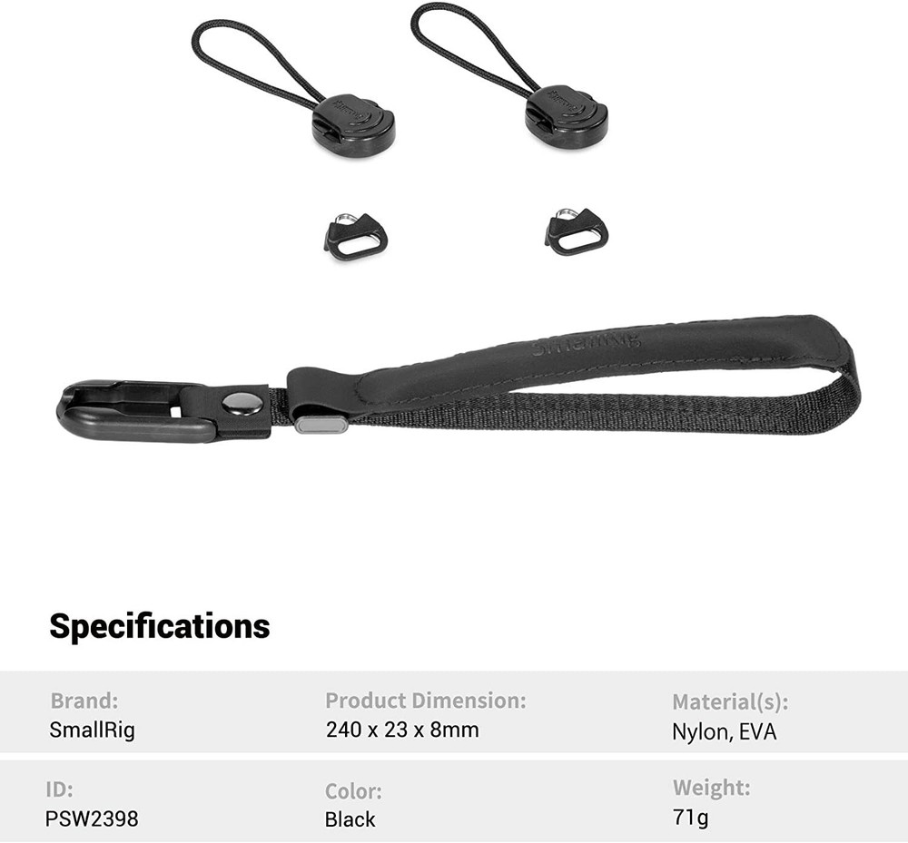 SmallRig Camera Wrist Strap with 2 Quick Release Clips for DSLR/SLR Camera