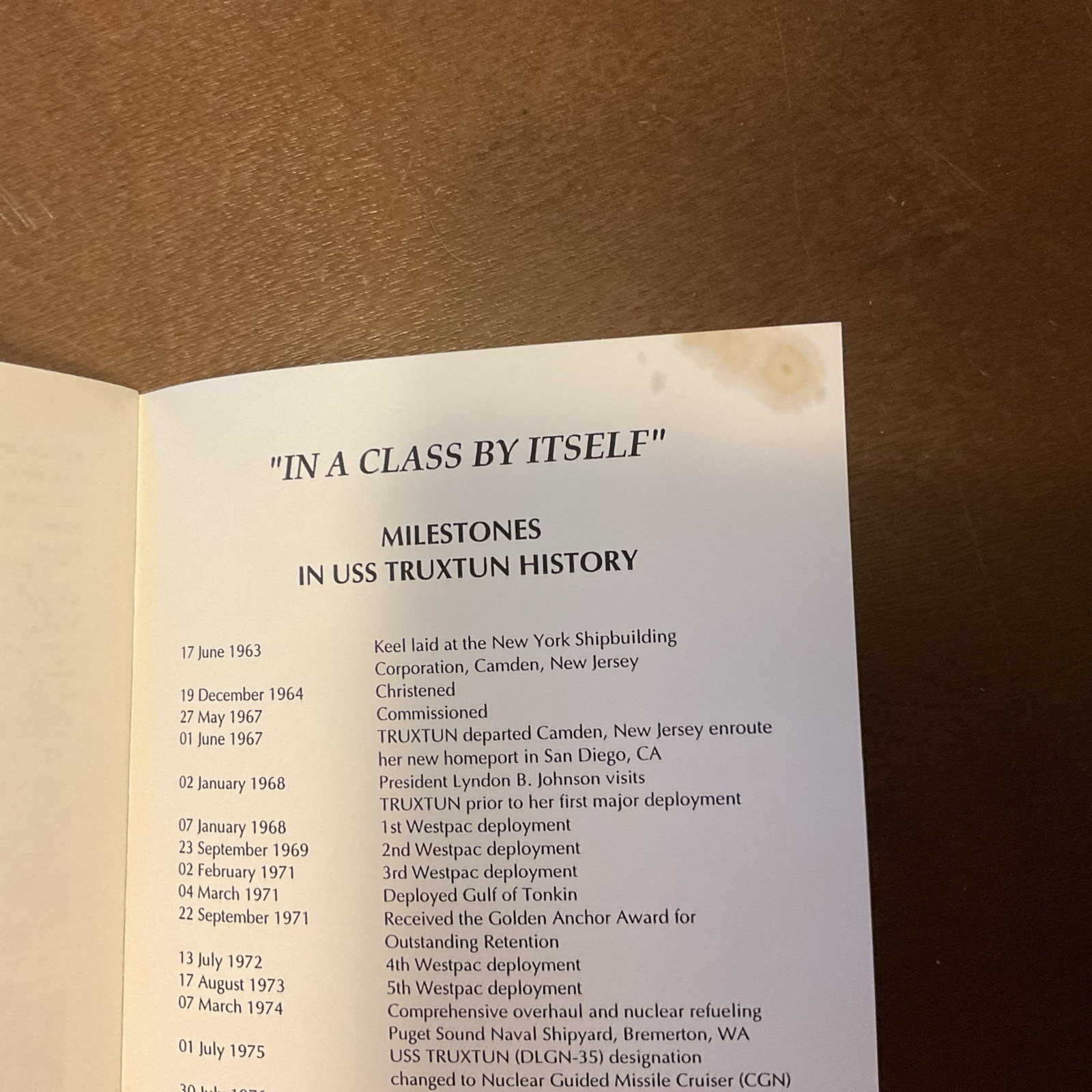 1995 Decommissioning Ceremony USS TRUXTUN CGN 35 Handout Pamphlet Vintage