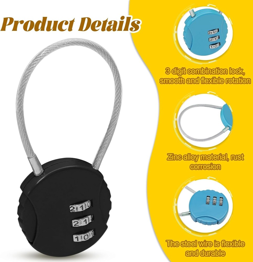 2 Pack 3 Digit Combination Lock - Outdoor Waterproof Padlock - Mini Combination