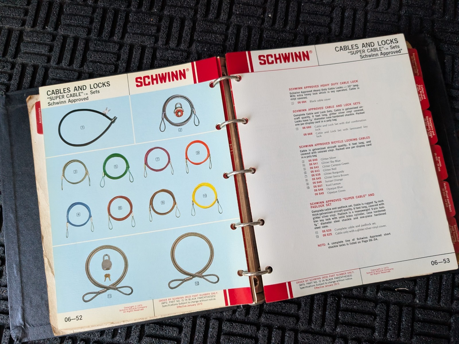 SCHWINN 1973 Bicycle Dealer Parts & Accessories Manual in Original Binder