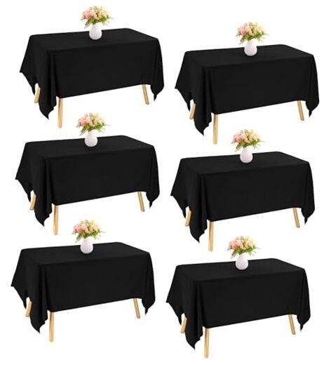 Pack Rectangle Table Cloth Bulk Washable Polyester 60inch x 102inch 6 Black