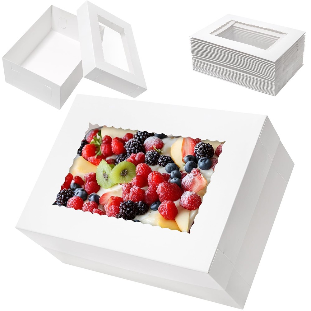 10pcs 14x10x6 Cake Boxes with Window Rectangle Quarter Bakery Boxes for Pastr.