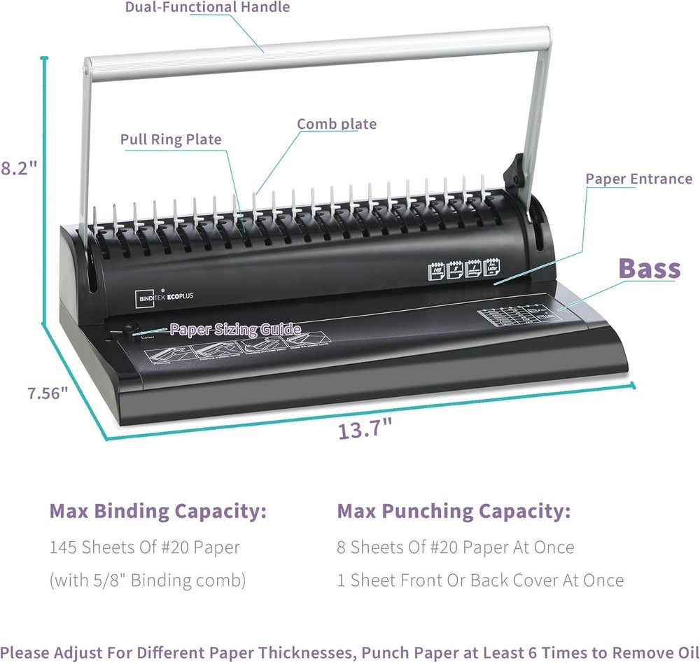 Easy-to-Use Comb Binder with 30 Combs for Letter Size Documents - 145 Sheets