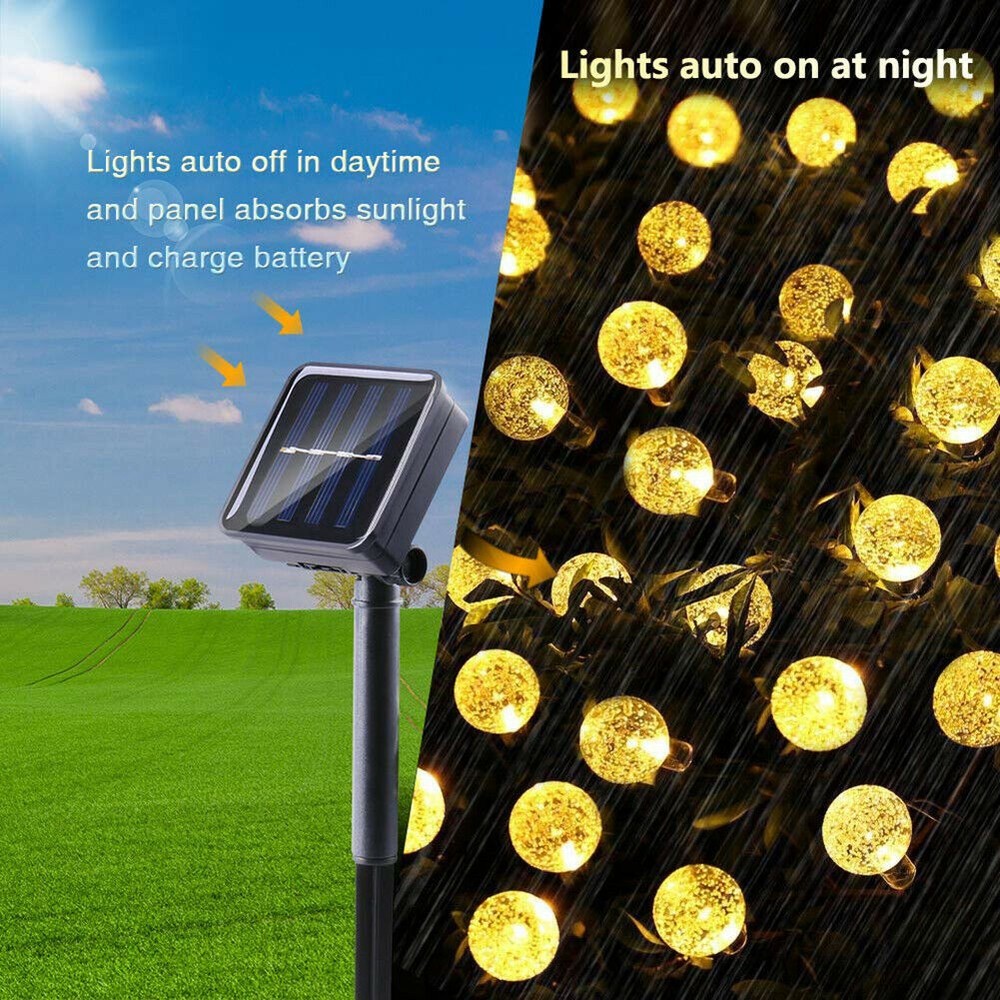 2 Pack 66FT 200LED Outdoor Solar Globe String Lights Ball Bubbles 8 Modes Yellow