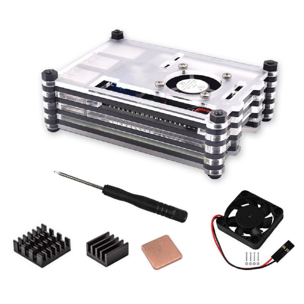 9 Layers Acrylic Transparent Case With Cooling Fan For Raspberry Pi 3B+/3B D