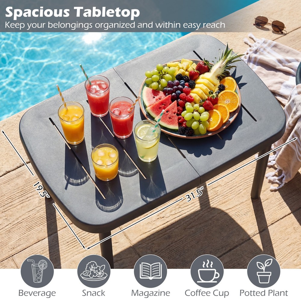 Outdoor Coffee Table, Rectangular Patio Storage Table with Aluminum Alloy Rods