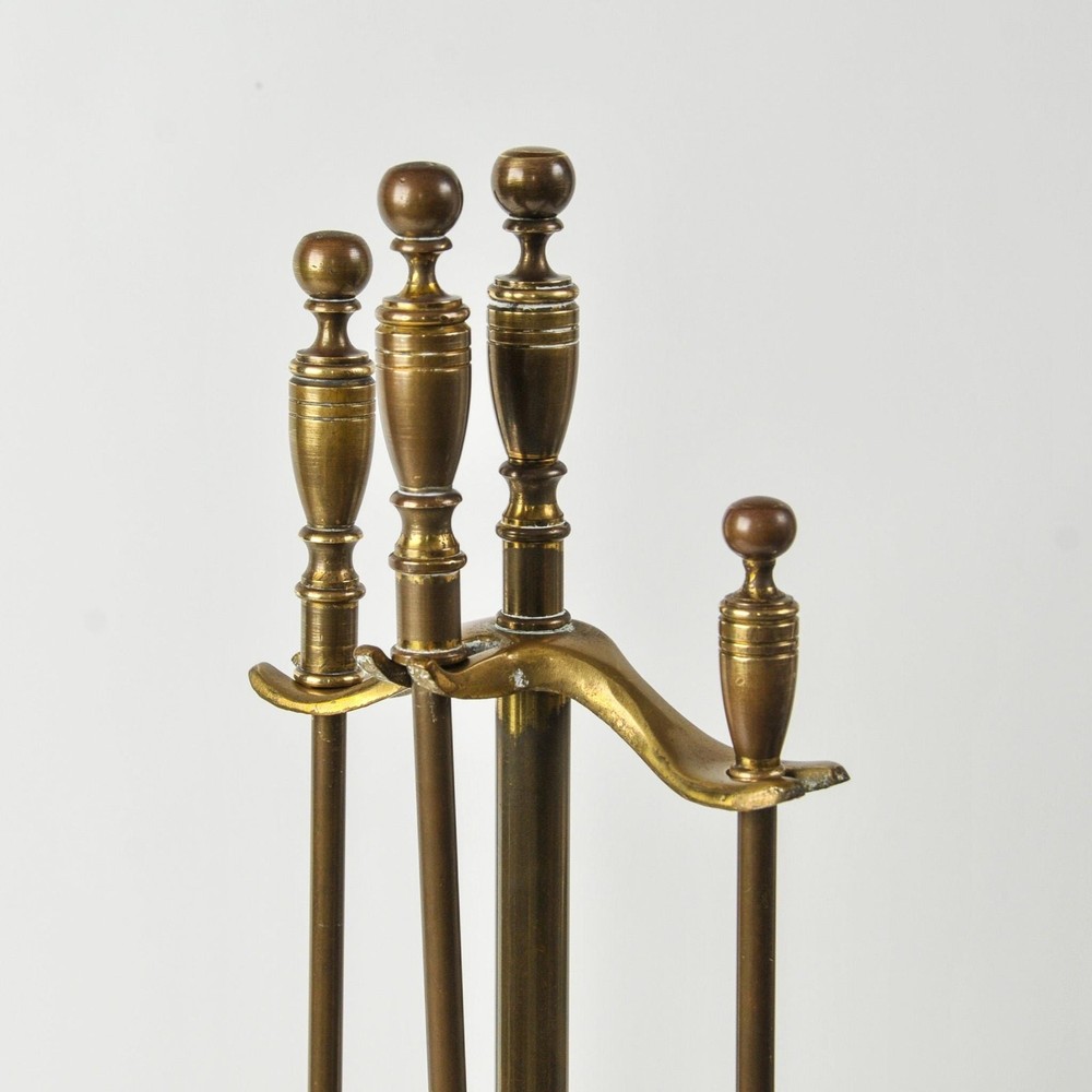 Vintage Solid Brass Fireplace Tool Set Small Four Piece Hearth Set