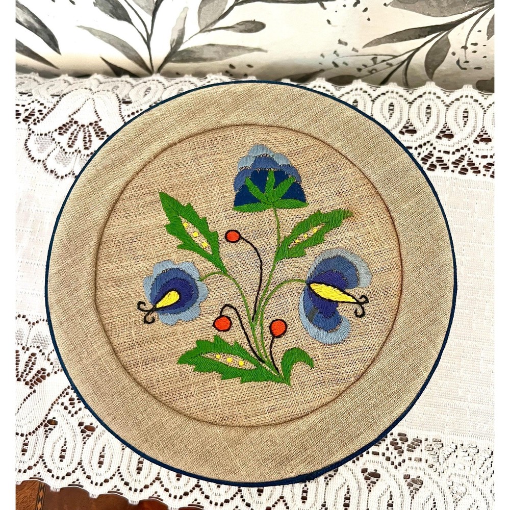 Vintage embroidered cloth covered circular box