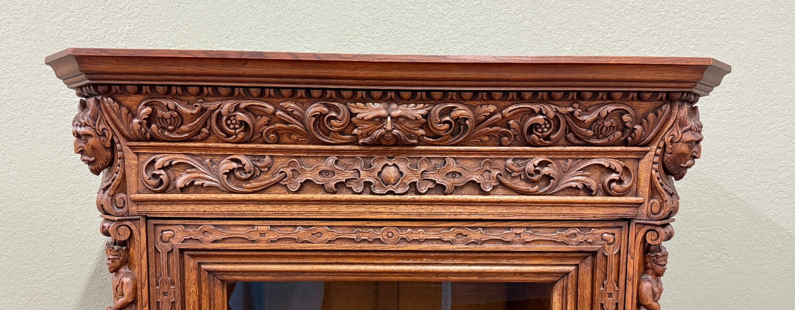 Antique French Renaissance Revival Bookcase Cabinet Side Doors Oak c. 1880s