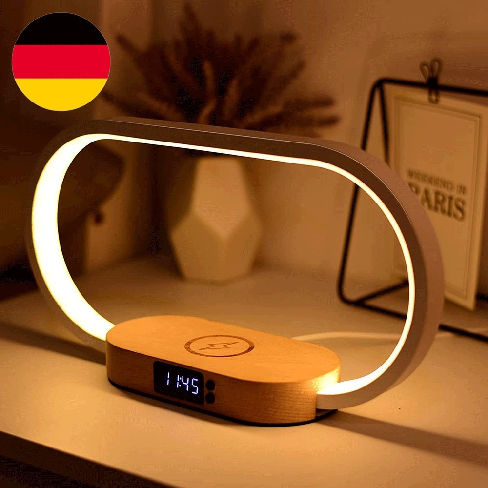 NEW 3 Color Temperatures, Rechargeable Bedside Lamp with Clock Touch Dimmable