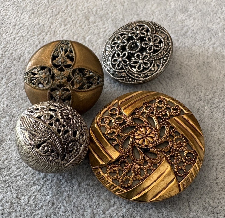 4 Antique Pierced Open Work Buttons lot ~ Mirror back