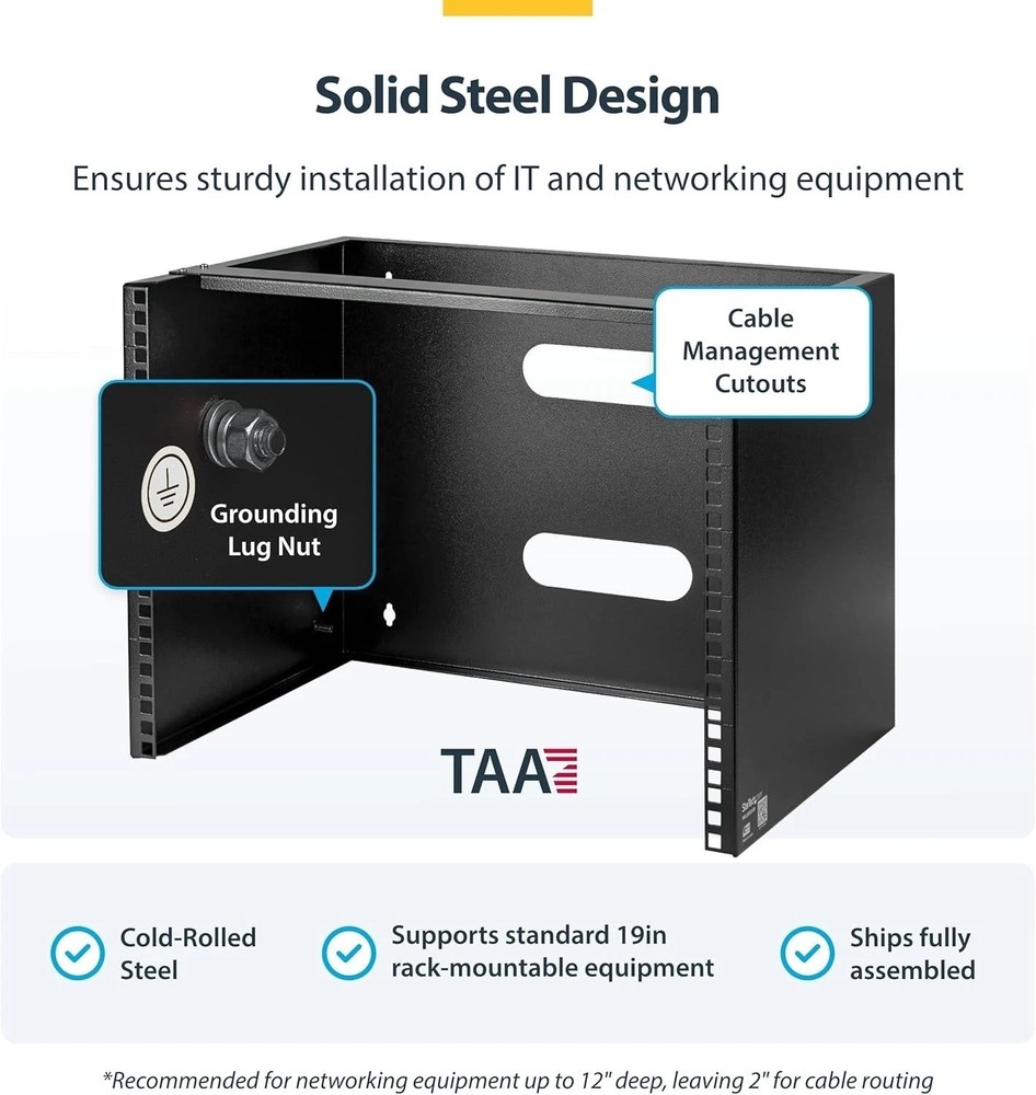 Robust Wall Mounted Patch Panel for Networking, 8U Design, Steel Construction