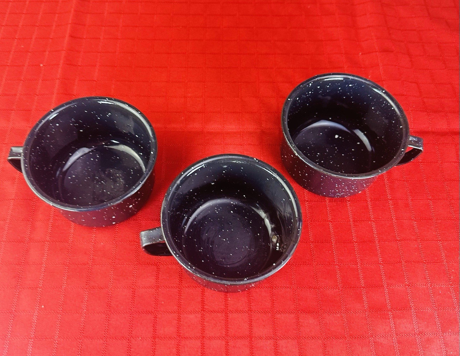 Set of 3 Black Speckled Enamelware Metal Camping Coffee Mugs Cups MCM Speckle