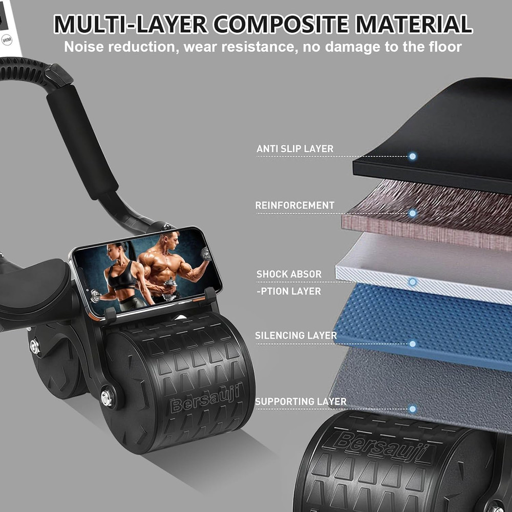 2026 Upgraded Ab Roller Wheel with Knee Mat &Timer - Automatic Rebound Abdominal