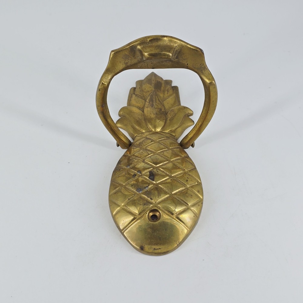 Vintage MCM Solid Brass Gold Pineapple Front Door Knocker "Welcome" Hardware Inc