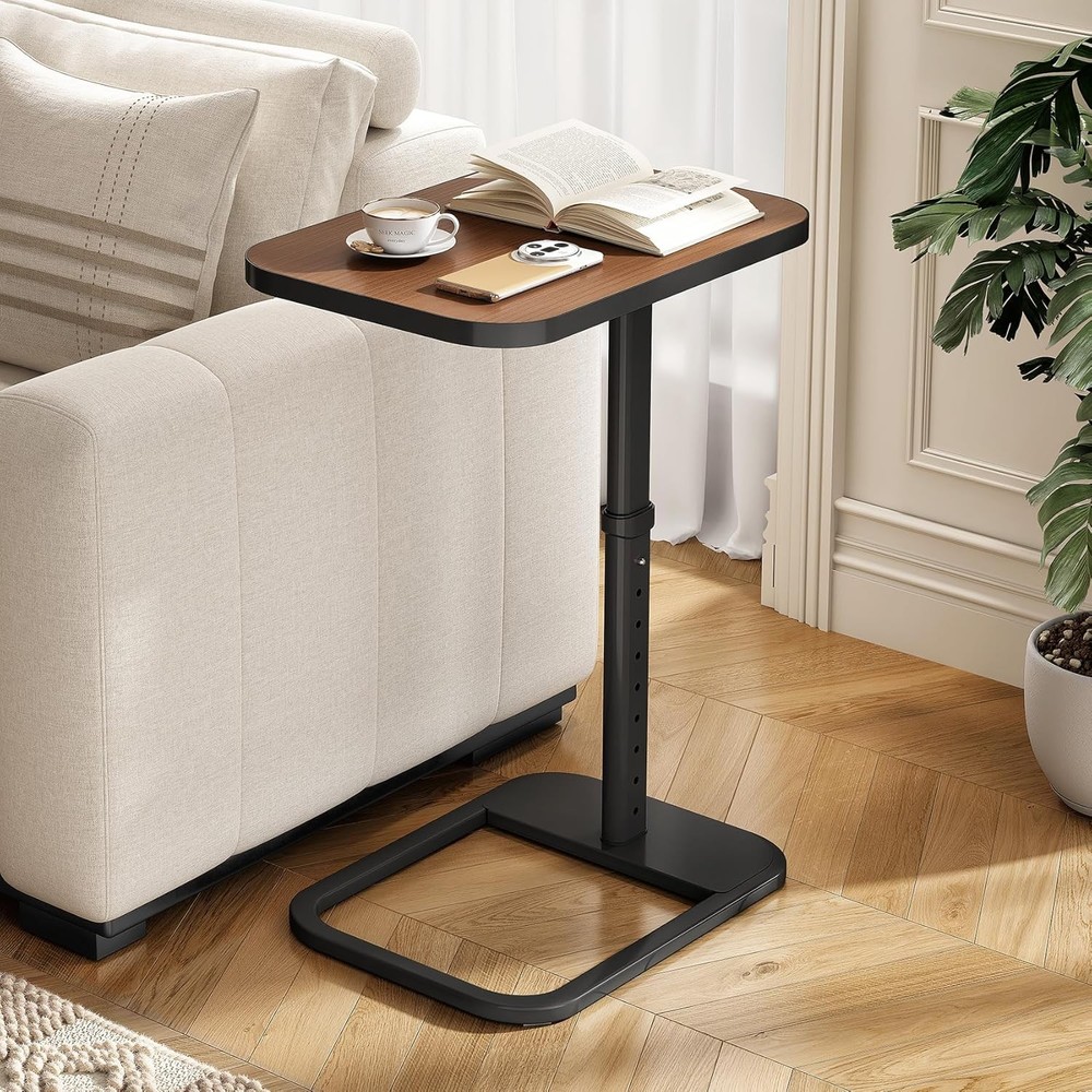 TV Tray Table Adjustable Height & Flip-Top & Rounded Metal Corners Snack Table