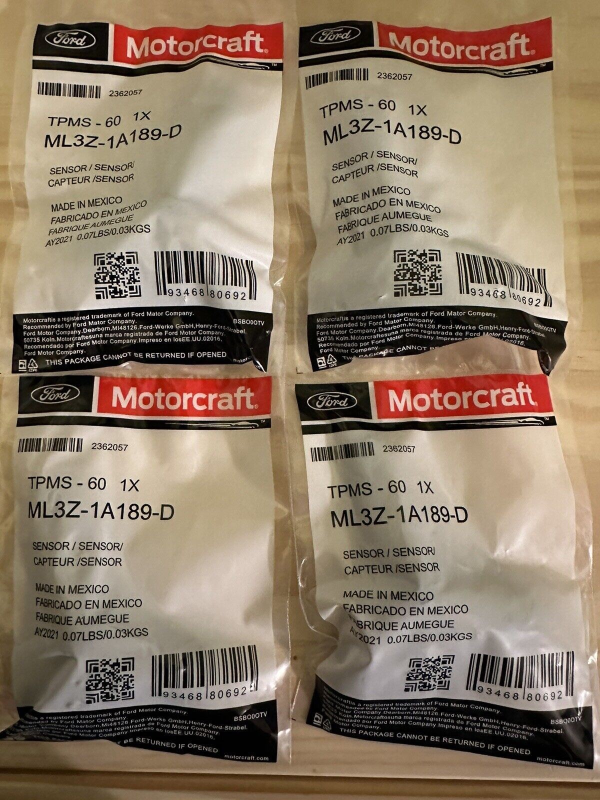 New OEM Motorcarft 433 mhz TPMS Set ML3Z-1A189-D ML3Z1A189D Fits Ford Trucks