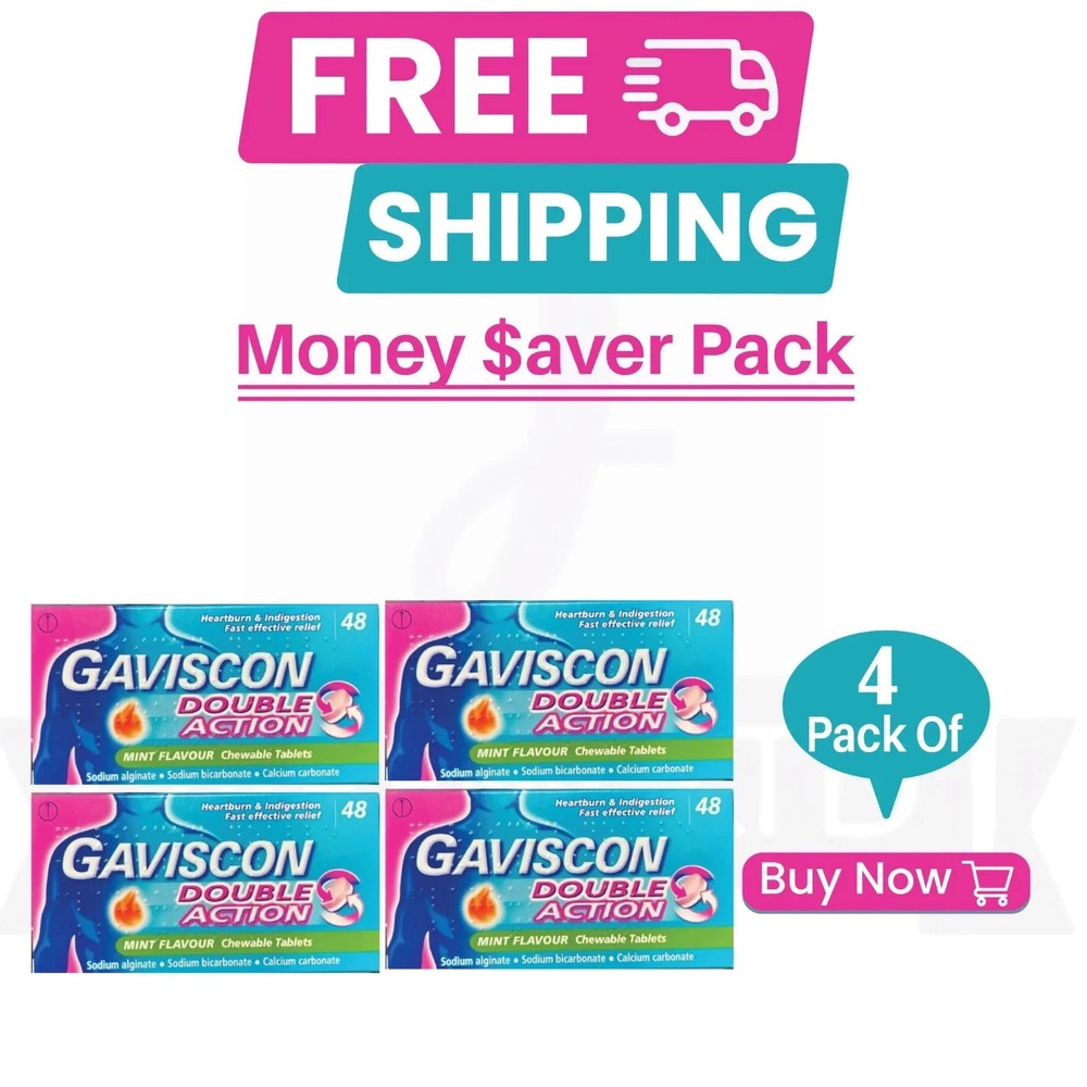 4 PACK - Gav-I$Con Double Action Tablets - (48 Count Each)