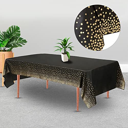 Black and Gold Plastic Tablecloth, 54 "x108 Rectangular 1 Pack Black Gold