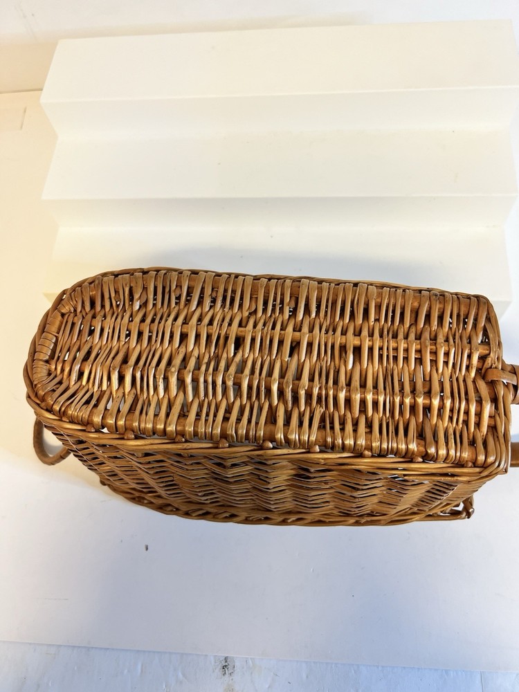 Wicker Basket with Handles Rectangular Farmhouse Bread Serving Storage