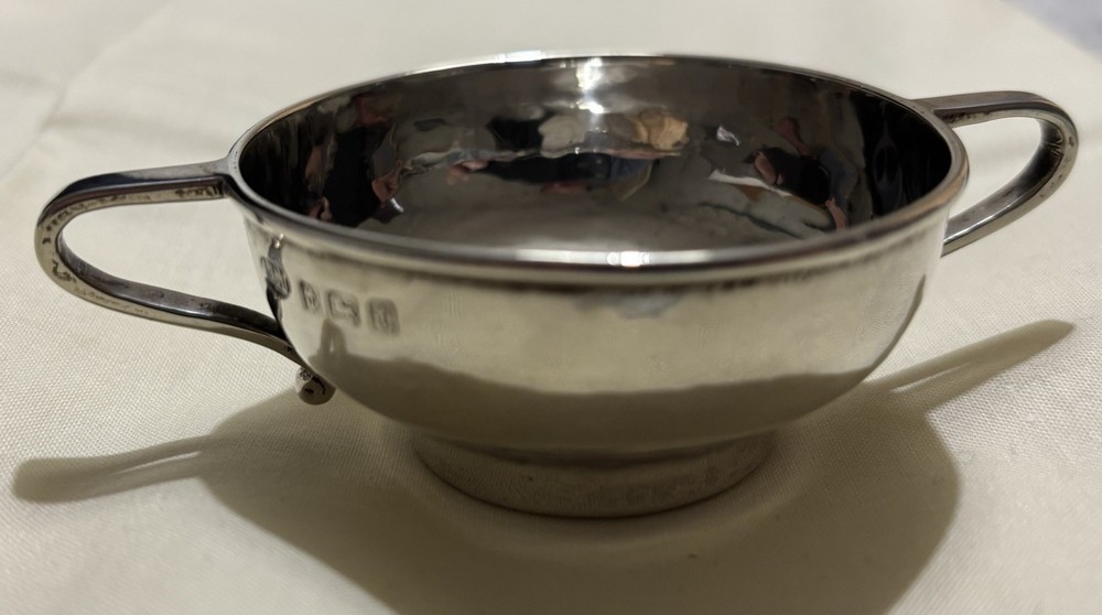 A E Jones Solid Silver Quaich, Two Handled Bowl, Arts And Crafts Movement 1918