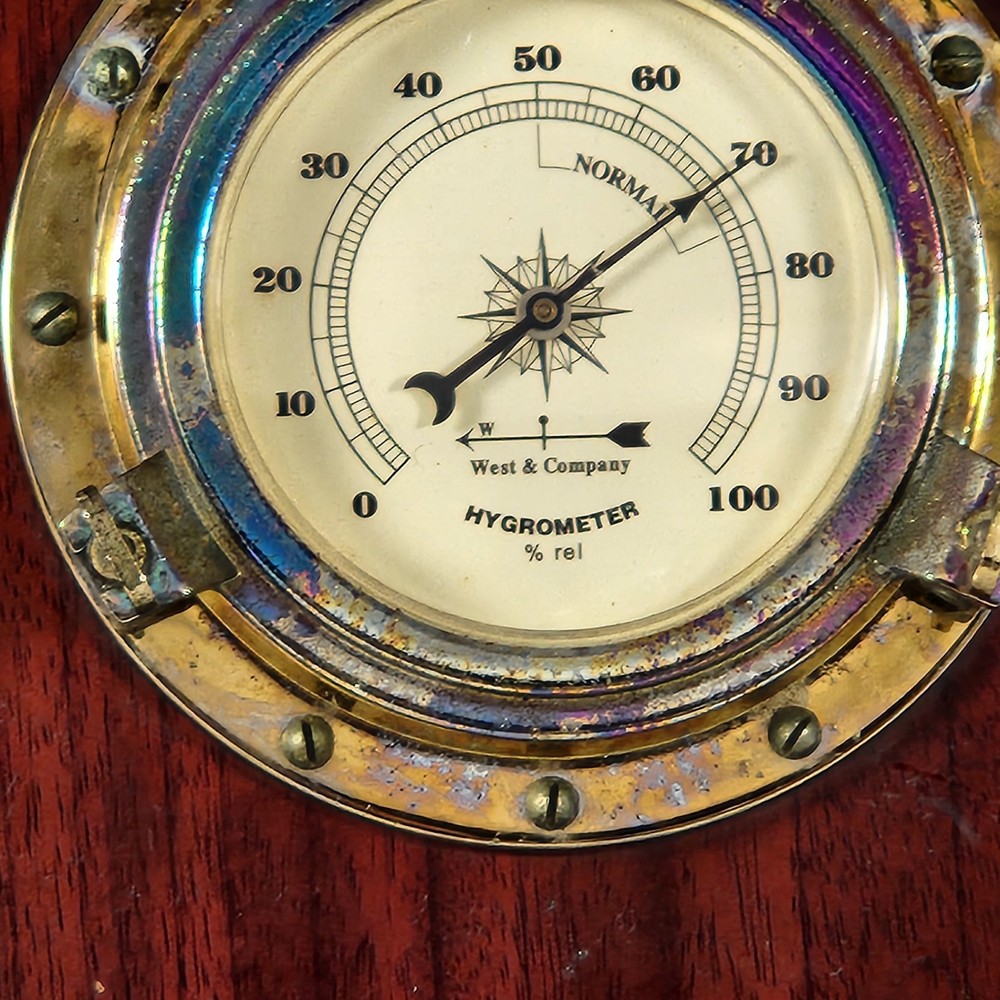 West & Co 16" Solid Cherry Porthole 3 Dial Weather Station Vertical Wall Mount