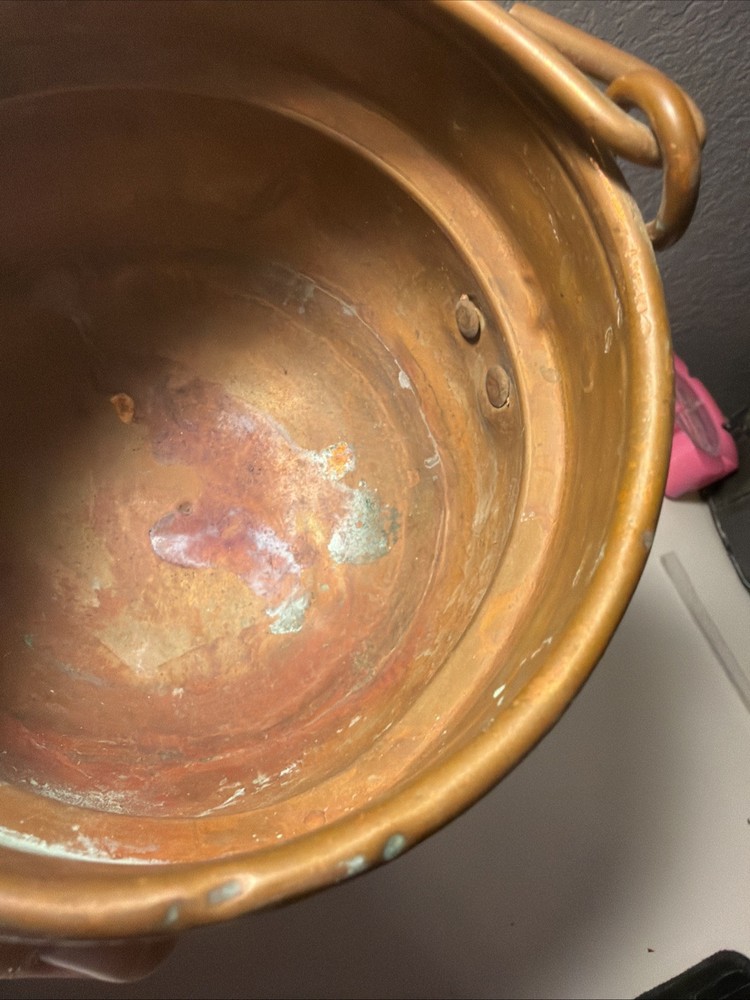Vintage Solid Copper Cauldron Pot with Swing Handle Rustic Farmhouse Decor