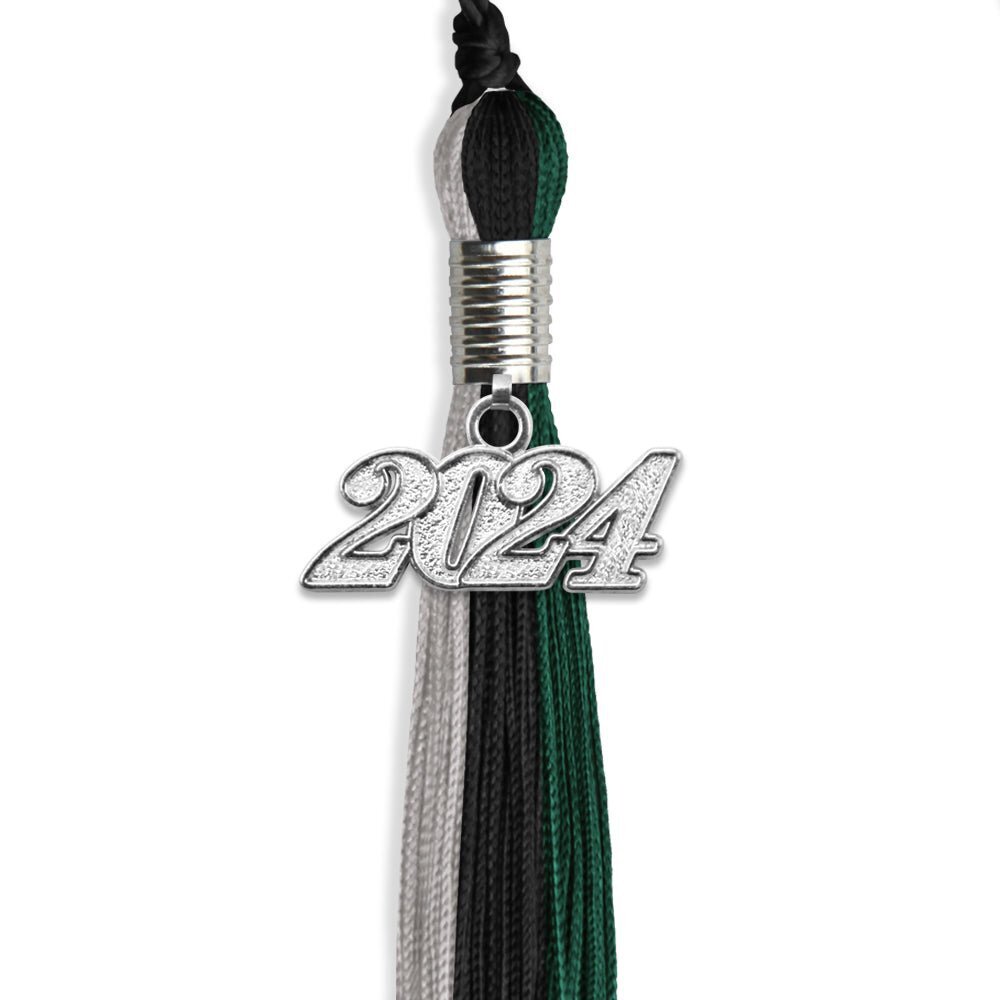 Endea Graduation Black/Teal/Grey Tassel With Silver Date Drop