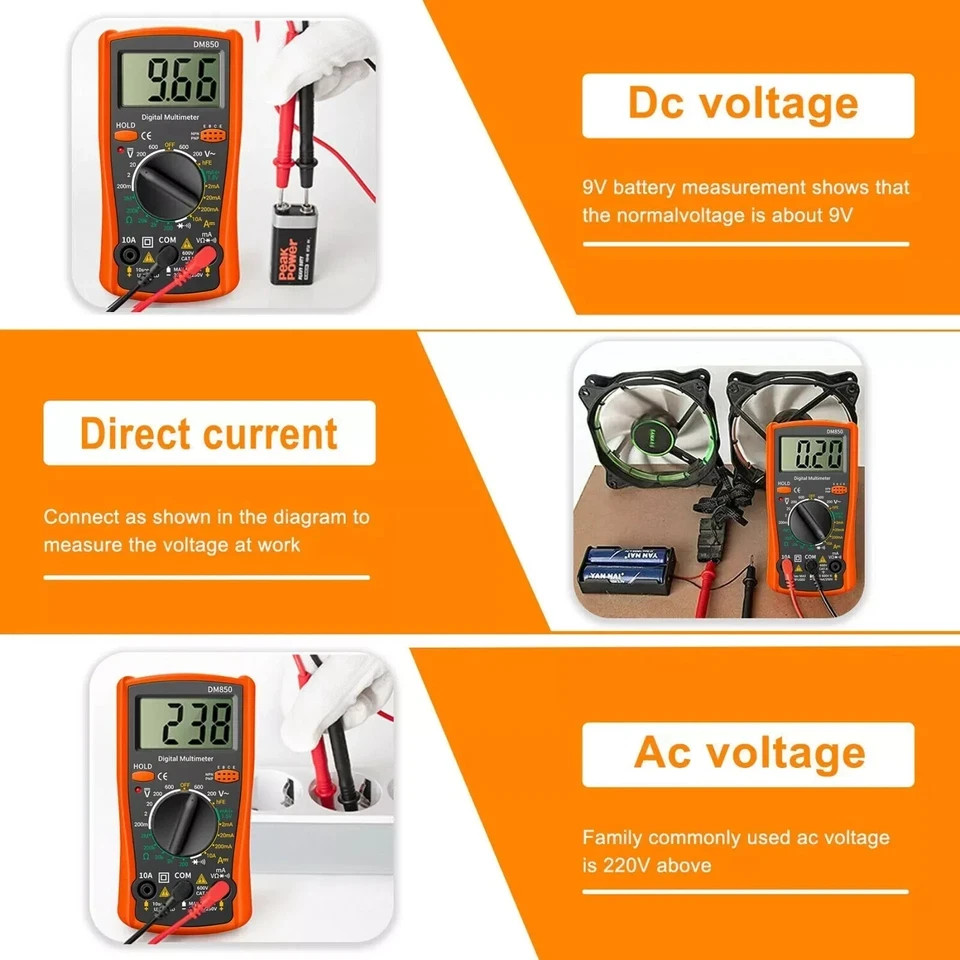 LCD Digital Multimeter Voltmeter Ammeter Ohmmeter Volt AC DC Tester Leads Meter