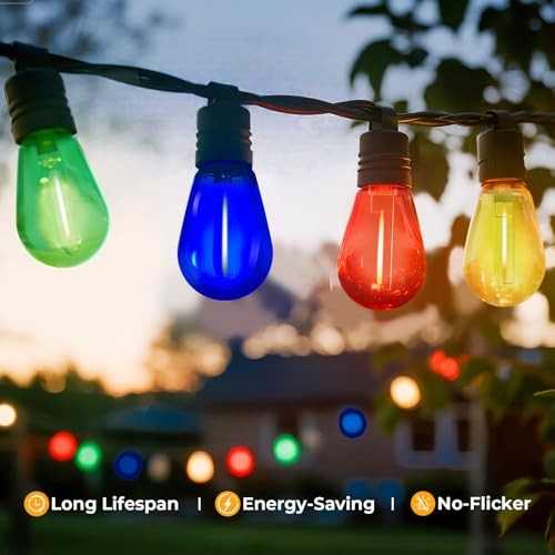LED S14 Colored Light Bulbs for Outdoor String Lights, 24 Pack Multi-colored