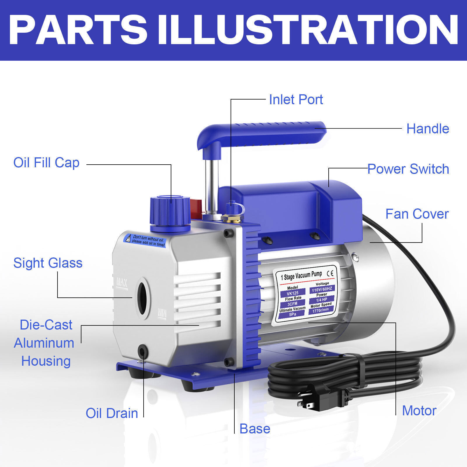 3 CFM Air Vacuum Pump HVAC Manifold Gauge Set AC A/C Refrigeration Kit SHIP NOW