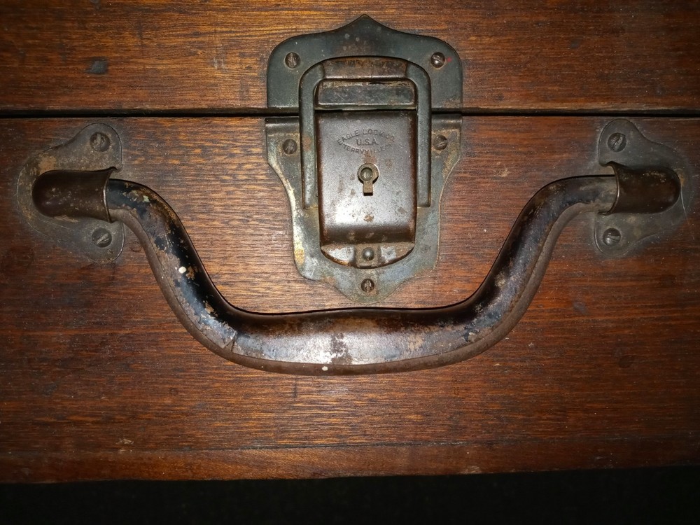 Solid Wood 1800's Toolbox Chest w/ Eagle Lock Drawer & Brass Hardware - SUPERB!