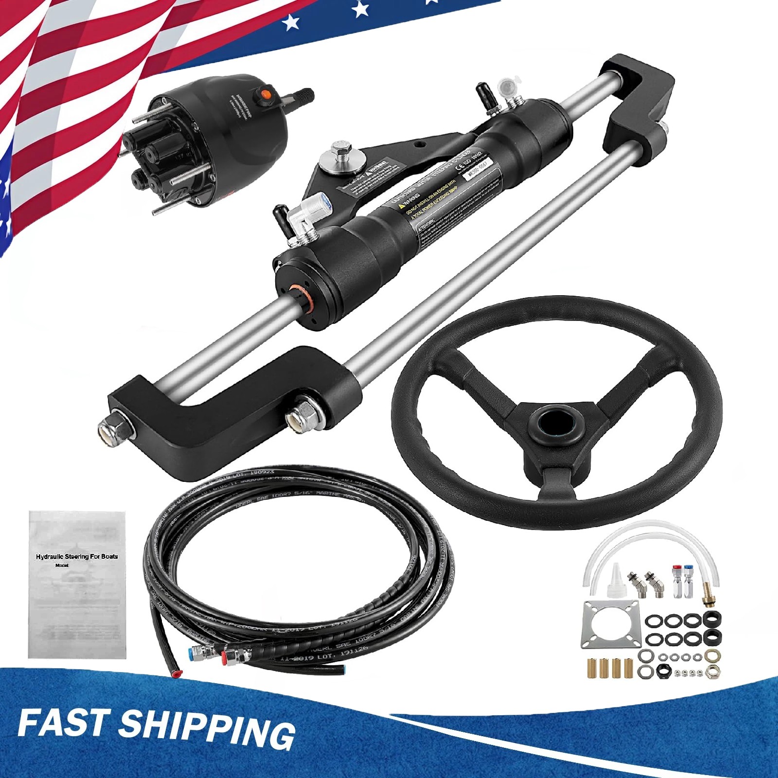300 HP Hydraulic Outboard Steering Kit - Complete Single Engine System