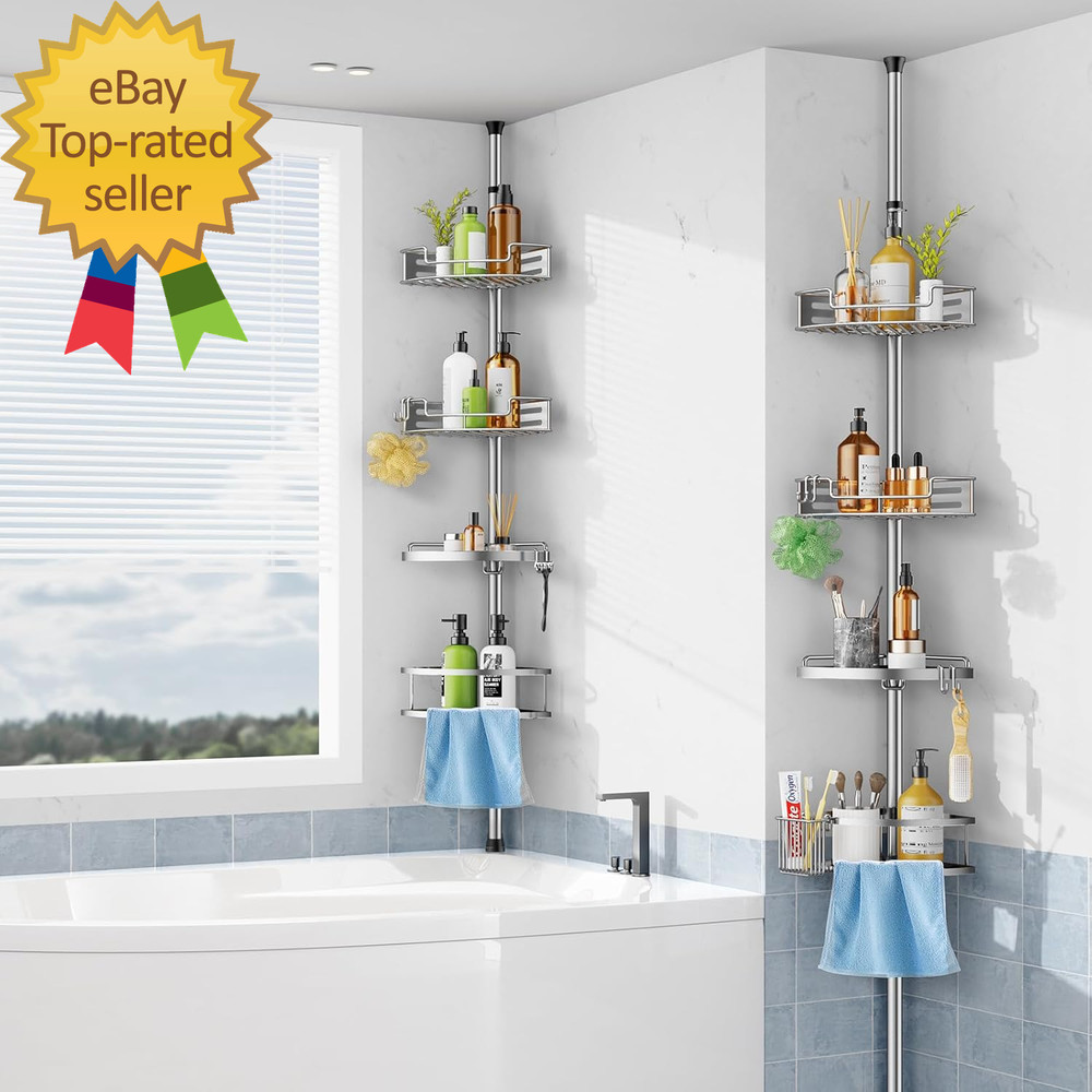 Corner Shower Caddy Tension Pole Quick Installation 4-Tier Rustproof Bathroom Or
