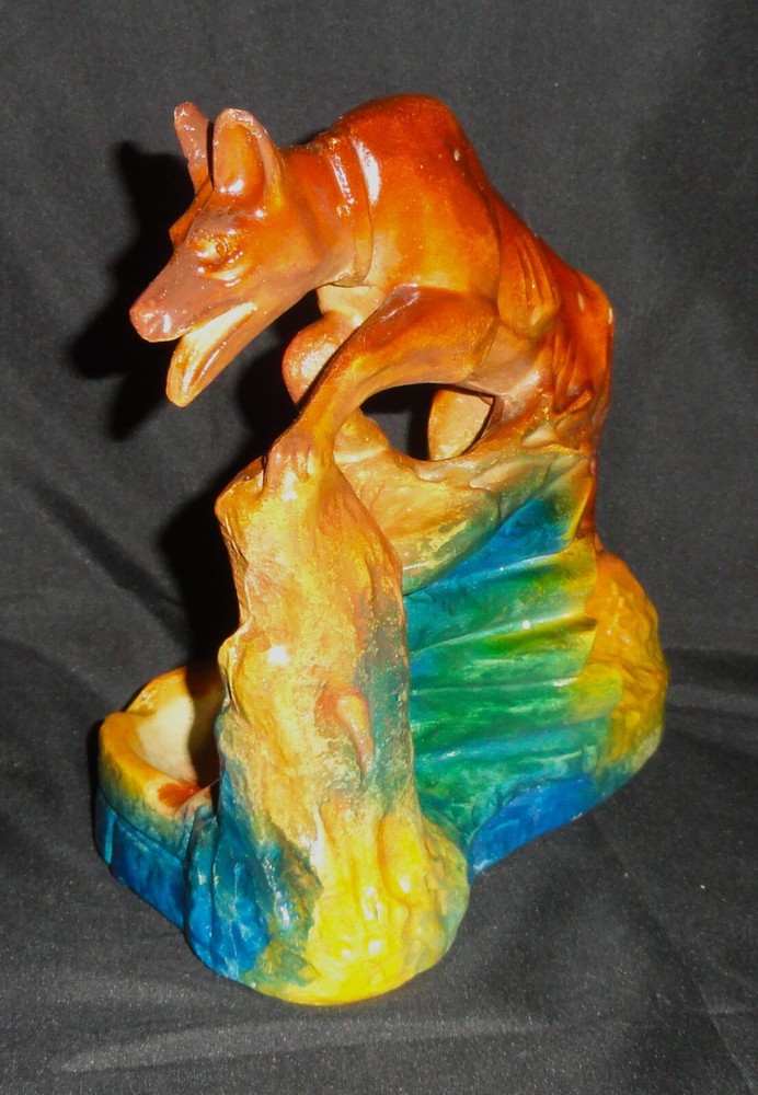 Vintage Chalkware ~ German Shepherd Dog ~ Ashtray ~ unmarked