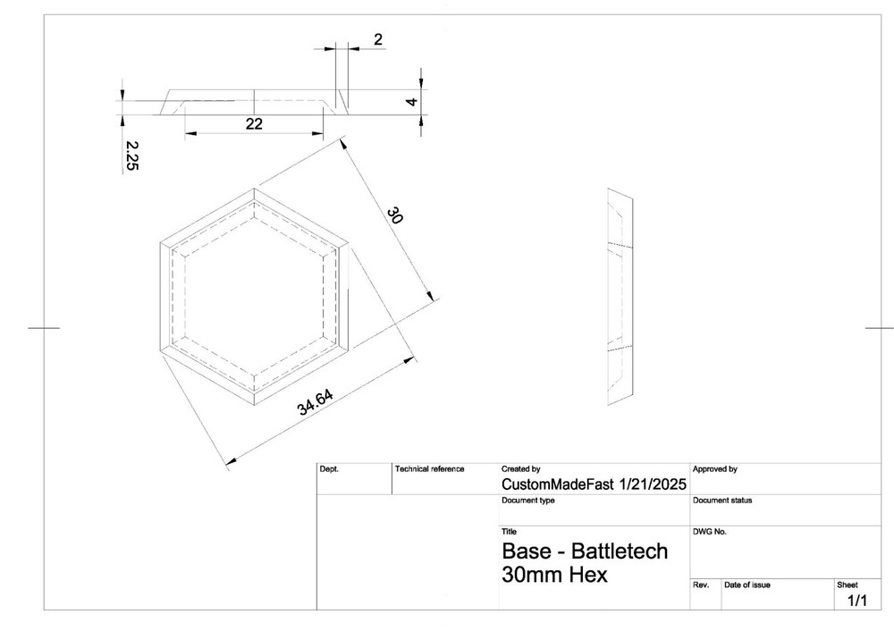 Battletech 30mm Hex Bases x10