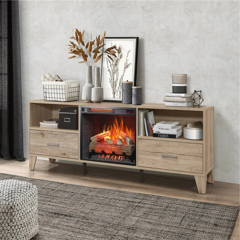 23" Insert Electric Fireplace 1500W Infrared Heating,Log Set,Remote with Timer