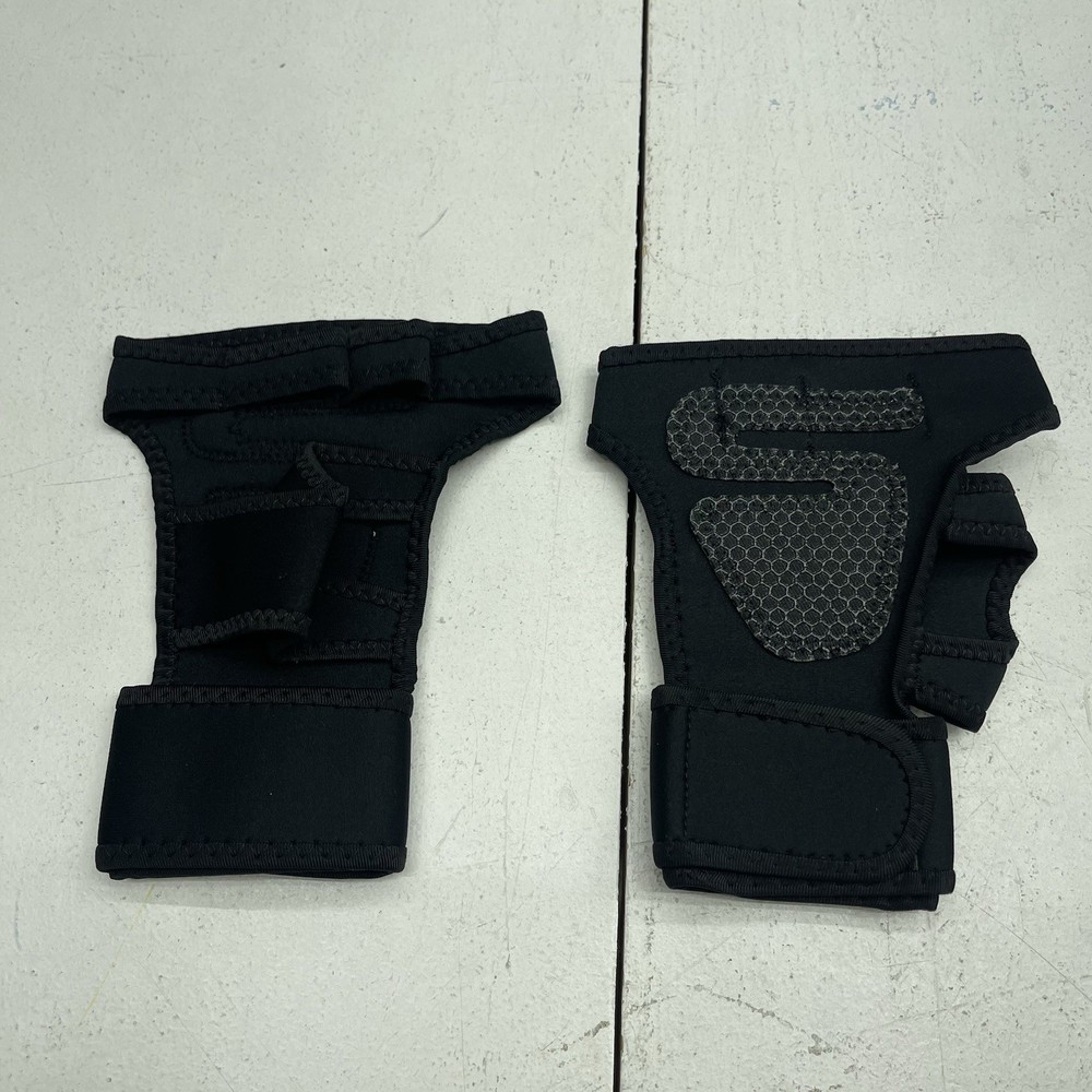 Black Adjustable Hook And Loop Wrist Support Half Finger Workout Gloves Size L