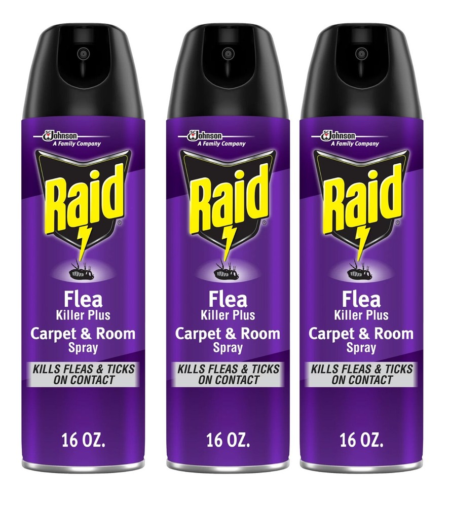 3 Pack Raid Flea Killer Plus Carpet & Room Spray Kills Fleas Bed Bugs Eggs 16 oz