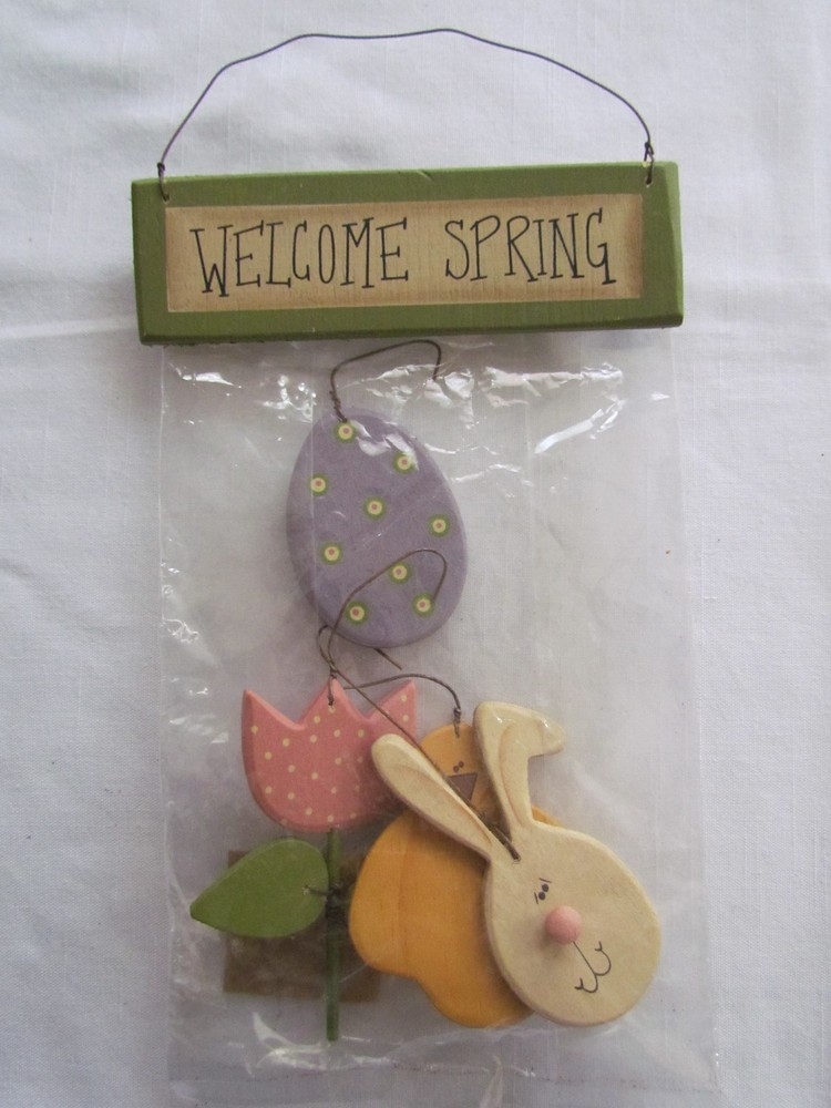 Welcome Spring Ornaments Bunny Chick Egg Tulip 5pc RO-232 NEW Collins Easter