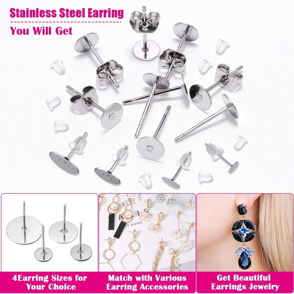 Earring Posts and Backs, Flasoo 700Pcs Stud Earring Making Kit with 300Pcs St...