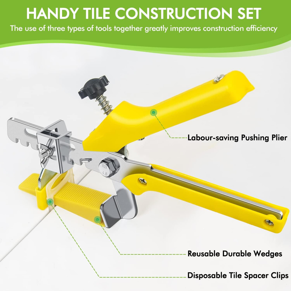 Tile Leveling System 1/8”Kit, 600Pcs Tile Leveler Spacers Clips+200Pcs Reusable