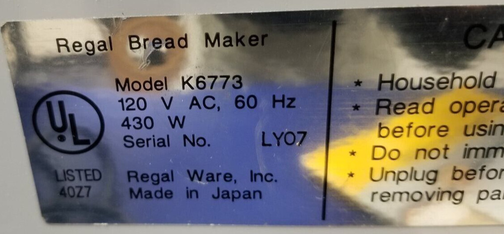 Electronic Control Panel for Regal Kitchen Pro Bread Maker K6773