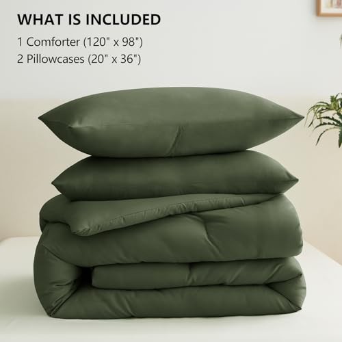 Comforter Set 3 Pieces 120x98 Solid Breathable Oversized King Olive Green